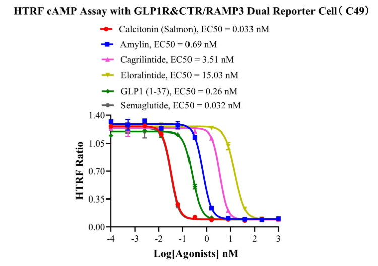 HTRF cAMP Assay with GLP1R&CTR/RAMP3 Dual Reporter Cell(C49)