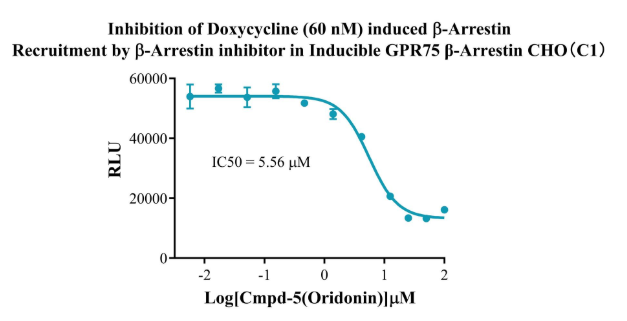 Inhibition of Doxycycline (60 nM) induced β-Arrestin Recruitment by β-Arrestin inhibitor in Inducible GPR75 β-Arrestin CHO(C1)